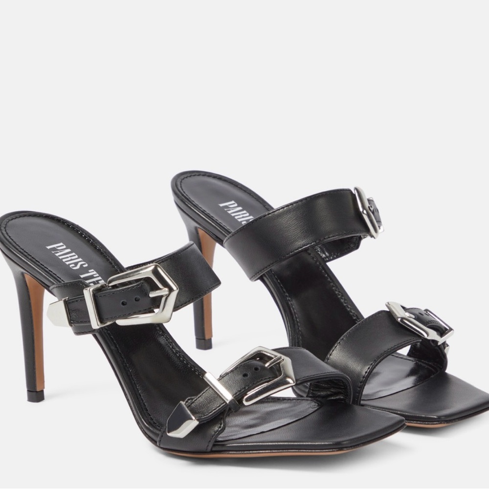 Paris Texas Black Leather Heeled Sandals